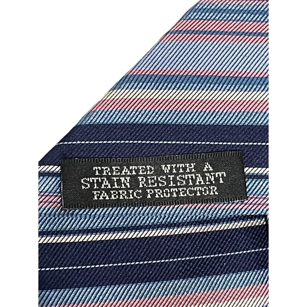 Geoffrey Beene New York 100% Silk Tie Navy Pink Striped Classic Preppy Fast Ship